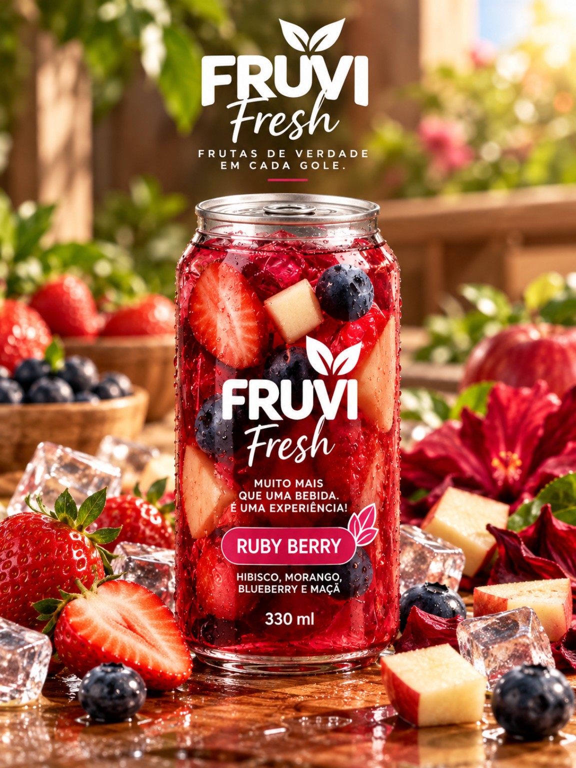 FRUVI Ruby Berry com hibisco, morango, maçã e blueberry