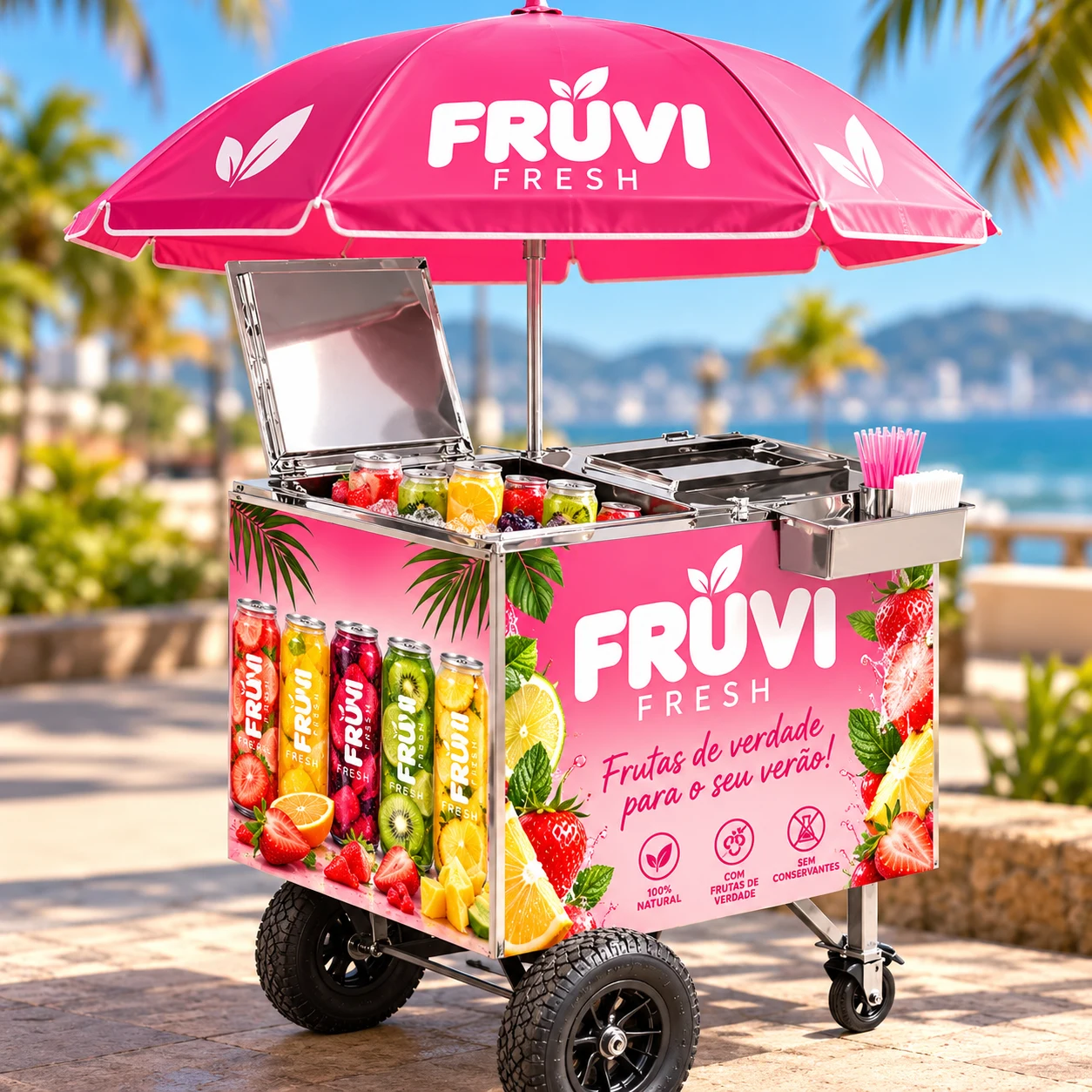 Carrinho tropical FRUVI FRESH para festas e eventos